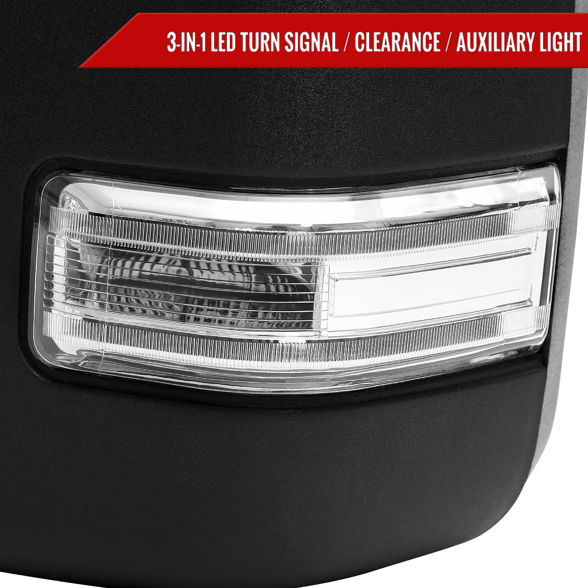2021-2025 Ford F-150 F-250 Power Adjustable, Heated, & Manual Extendable Towing Mirrors w/ Clear Lens LED Turn Signal, Clearance, Puddle, & Auxiliary Lights