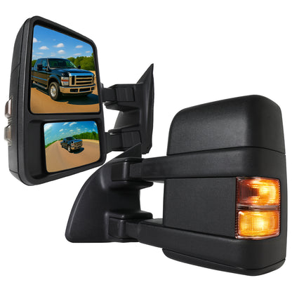 1999-2016 Ford F-250/F-350/F-450/F-550 Manual Adjustable & Extendable Towing Mirrors w/ Smoked Lens Turn Signal Lights