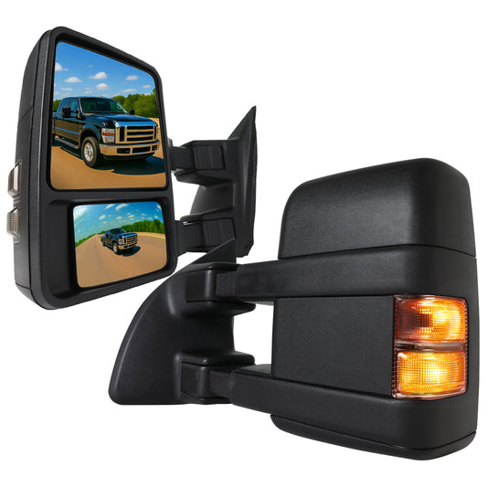 1999-2016 Ford F-250/F-350/F-450/F-550 Manual Adjustable & Extendable Towing Mirrors w/ Smoked Lens Turn Signal Lights