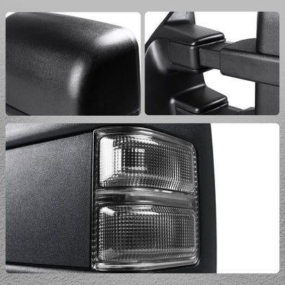 2008-2016 Ford F-250/F-350/F-450/F-550 Power Adjustable, Heated, & Manual Extendable Towing Mirrors w/ Smoked Lens Turn Signal Lights