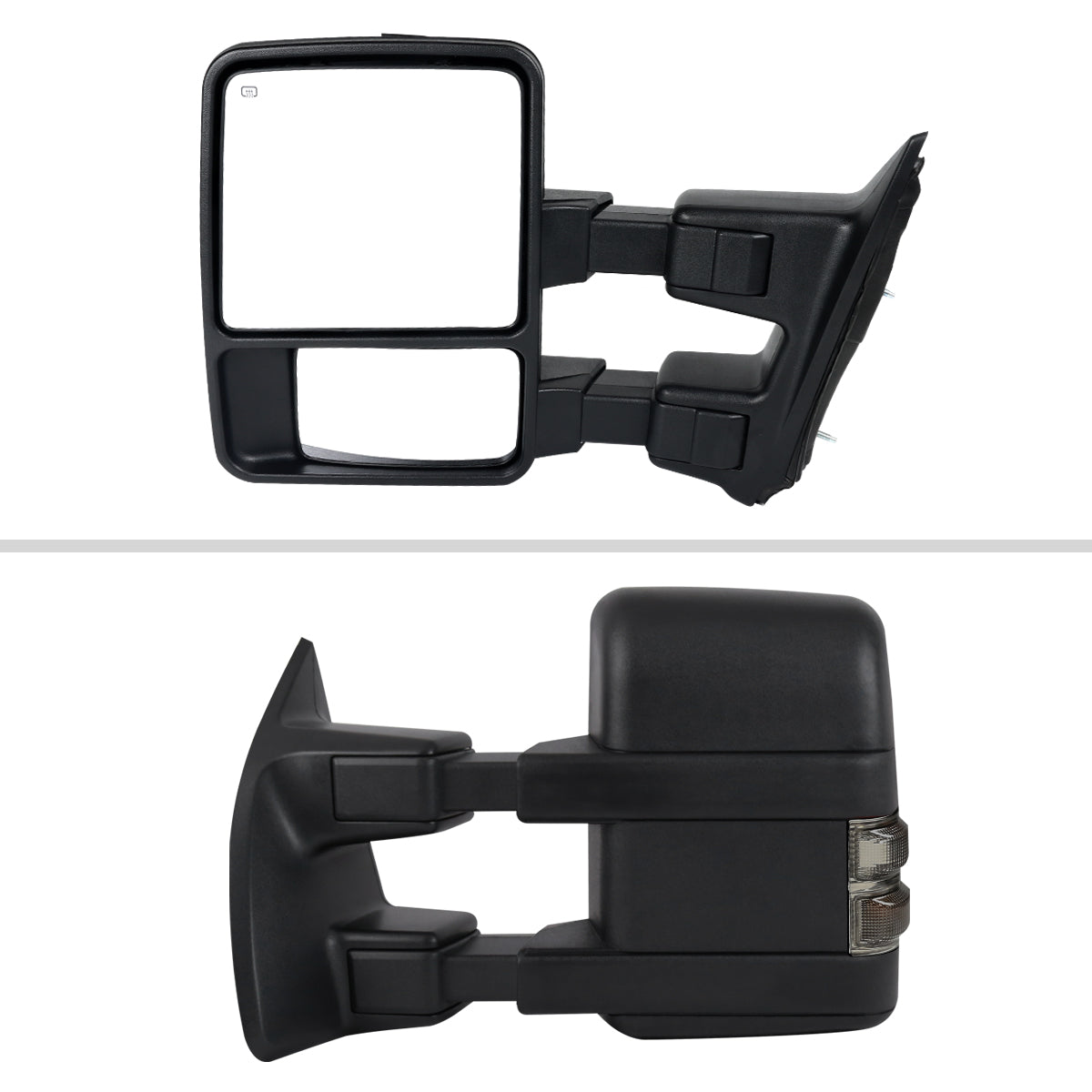 2008-2016 Ford F-250/F-350/F-450/F-550 Power Adjustable, Heated, & Manual Extendable Towing Mirrors w/ Smoked Lens Turn Signal Lights