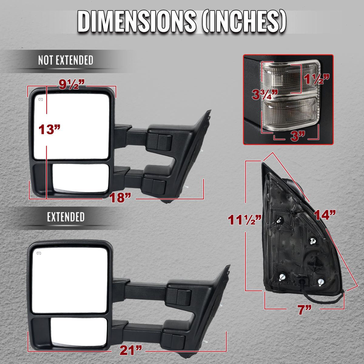 2008-2016 Ford F-250/F-350/F-450/F-550 Power Adjustable, Heated, & Manual Extendable Towing Mirrors w/ Smoked Lens Turn Signal Lights
