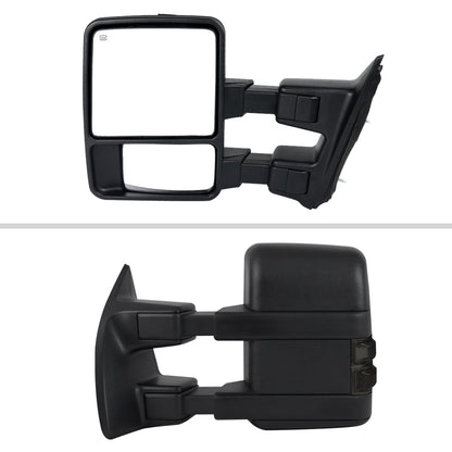 2008-2016 Ford F-250 / F-350 / F-450 / F-550 Black Power Adjustable, Heated, & Manual Extendable Towing Mirrors w/ Smoked Lens Turn Signal Lights