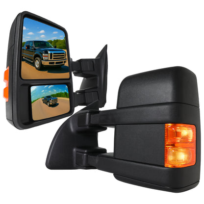 1999-2016 Ford F-250/F-350/F-450/F-550 Manual Adjustable & Extendable Towing Mirrors w/ Amber Lens Turn Signal Lights