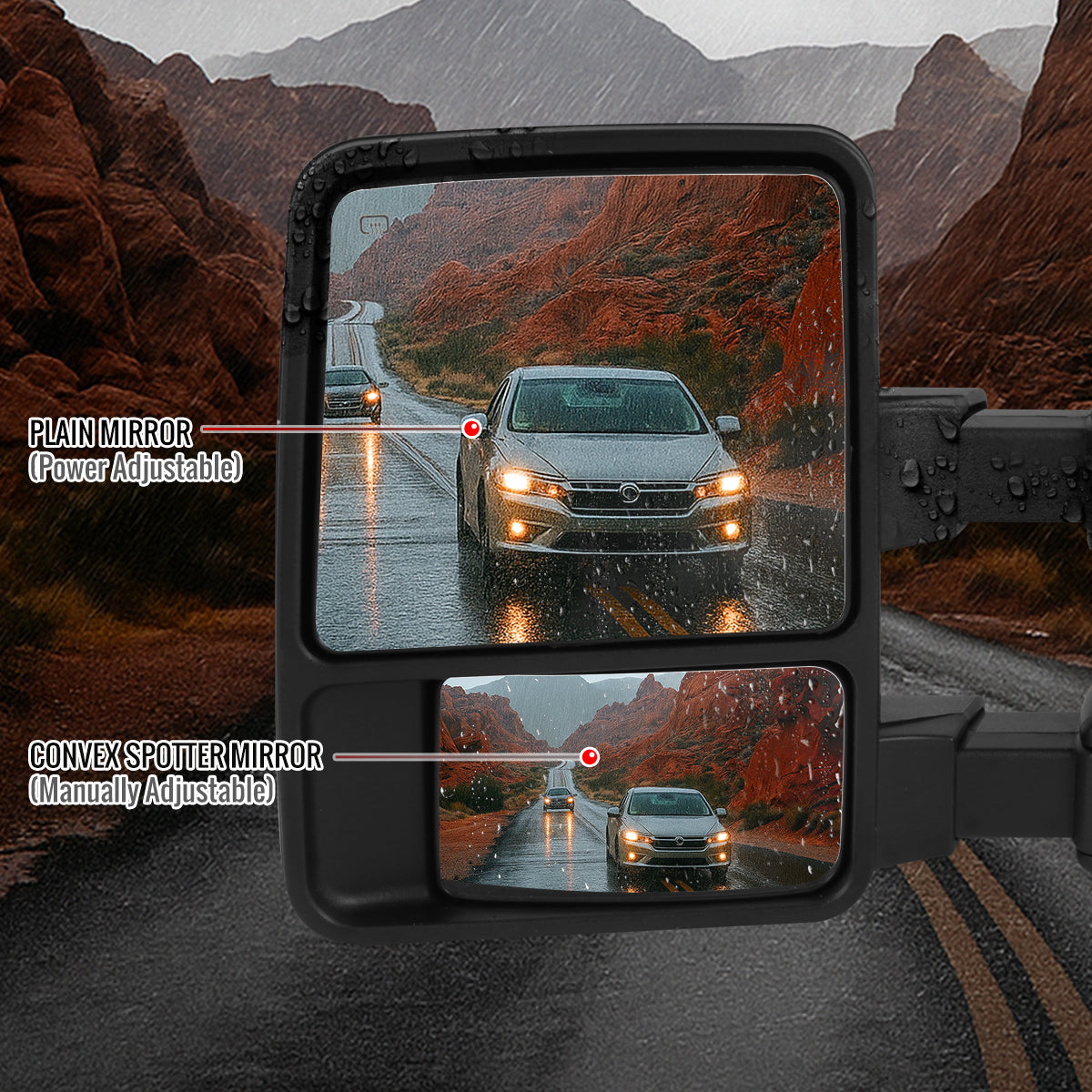 2008-2016 Ford F-250/F-350/F-450/F-550 Power Adjustable, Heated, & Manual Extendable Towing Mirrors w/ Amber Lens LED Turn Signal Lights