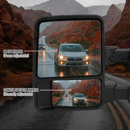 2008-2016 Ford F-250/F-350/F-450/F-550 Power Adjustable, Heated, & Manual Extendable Towing Mirrors w/ Amber Lens LED Turn Signal Lights