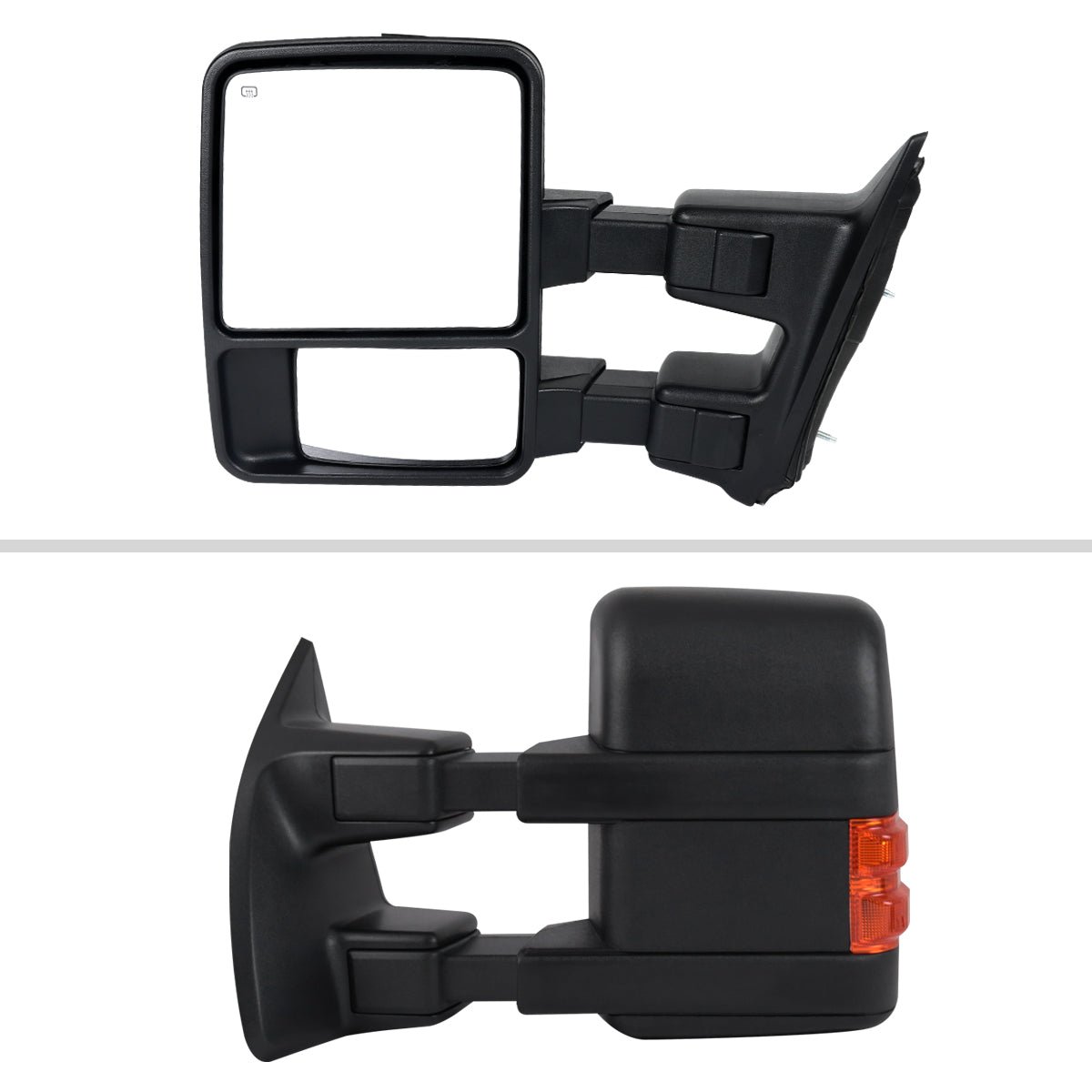 2008-2016 Ford F-250/F-350/F-450/F-550 Power Adjustable, Heated, & Manual Extendable Towing Mirrors w/ Amber Lens LED Turn Signal Lights