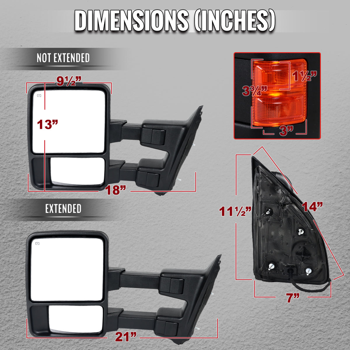 2008-2016 Ford F-250/F-350/F-450/F-550 Power Adjustable, Heated, & Manual Extendable Towing Mirrors w/ Amber Lens LED Turn Signal Lights