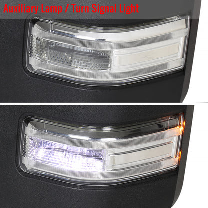 2017-2019 Ford F-250/F-350/F-450/F-550 Super Duty Power Adjustable, Heated, BSM, ATS, & Manual Extendable Towing Mirrors w/ Clear Lens LED Turn Signal, Clearance, & Auxiliary Lights