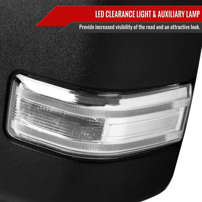 2017-2019 Ford F-250/F-350/F-450/F-550 Super Duty Power Adjustable, Heated, BSM, ATS, & Manual Extendable Towing Mirrors w/ Clear Lens LED Turn Signal, Clearance, & Auxiliary Lights