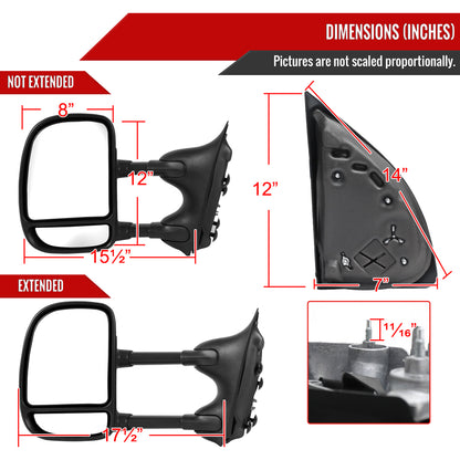 1999-2016 Ford F-250/F-350/F-450/F-550 Manual Adjustable & Extendable Towing Mirrors