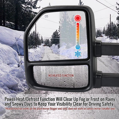 1999-2016 Ford F-250/F-350/F-450 Power Adjustable, Heated, & Manual Extendable Towing Mirrors w/ Clear Lens LED Turn Signal & Clearance Lights