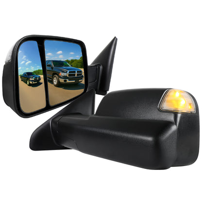 2002-2009 Dodge RAM 1500/2500/3500 Manual Adjustable & Foldable Side Mirrors w/ LED Turn Signal & Puddle Lights