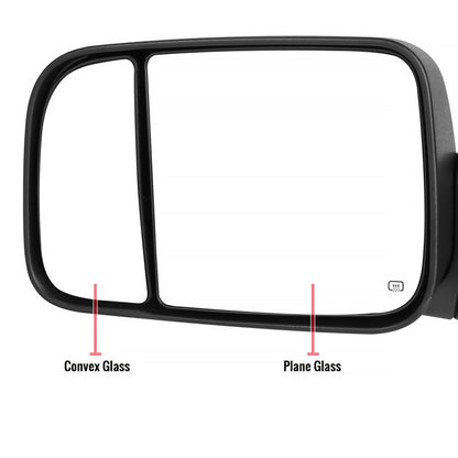 2009-2012 Dodge RAM 1500 Power Adjustable, Foldable, Heated, & Manual Extendable Towing Side Mirrors w/ Clear Lens LED Turn Signal & Puddle Lights