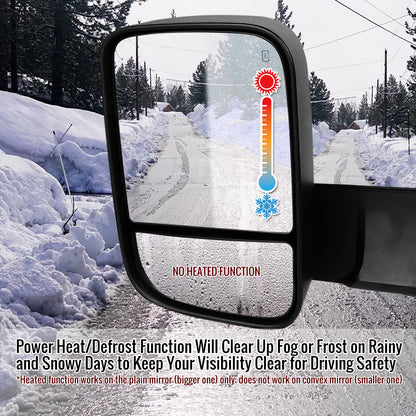 2009-2012 Dodge RAM 1500 Power Adjustable, Foldable, Heated, & Manual Extendable Towing Side Mirrors w/ Clear Lens LED Turn Signal & Puddle Lights