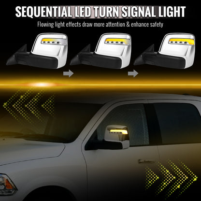 2009-2012 Dodge RAM 1500 Chrome Power Heated 2023 Style Towering Mirror w/ Sequential Signal