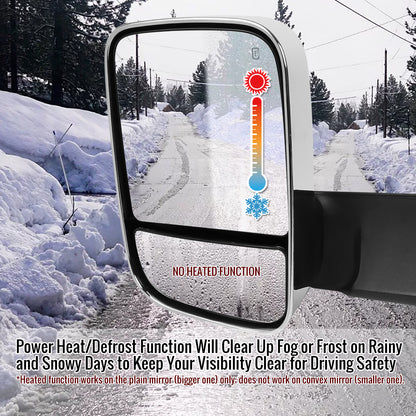 2009-2012 Dodge RAM 1500 Power Adjustable, Foldable, Heated, & Manual Extendable Chrome Towing Mirrors w/ Clear Lens LED Turn Signal & Puddle Lights