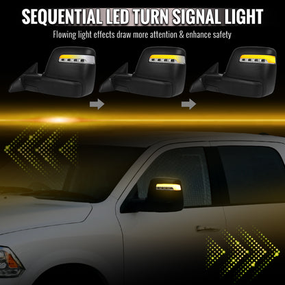 2009-2012 Dodge RAM 1500 Black Power Heated 2023 Style Towering Mirror w/ Sequential Signal