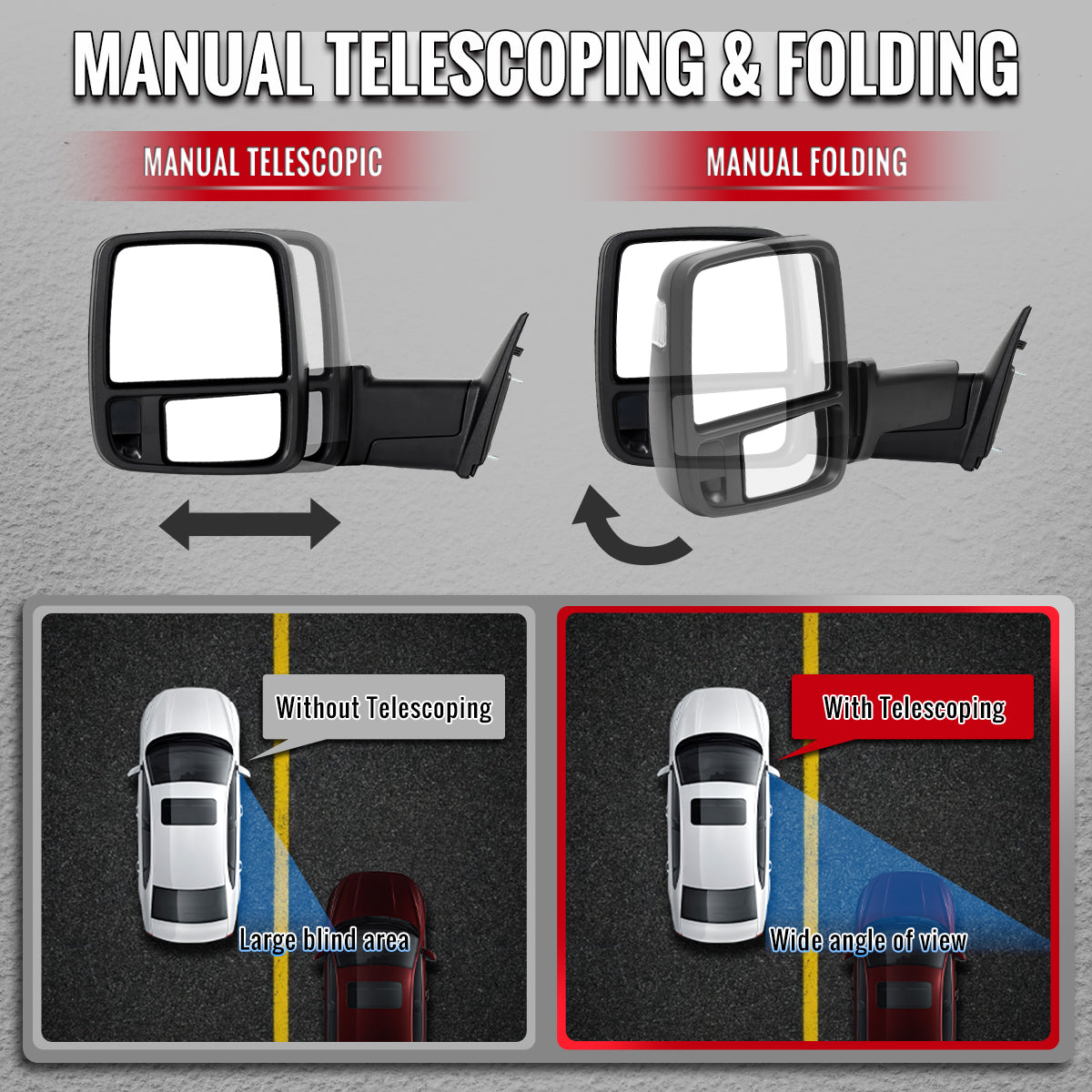 2009-2012 Dodge RAM 1500 Black Power Heated 2023 Style Towering Mirror w/ Sequential Signal