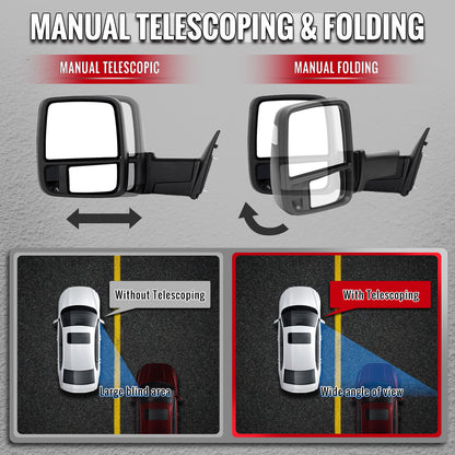 2009-2012 Dodge RAM 1500 Black Power Heated 2023 Style Towering Mirror w/ Sequential Signal