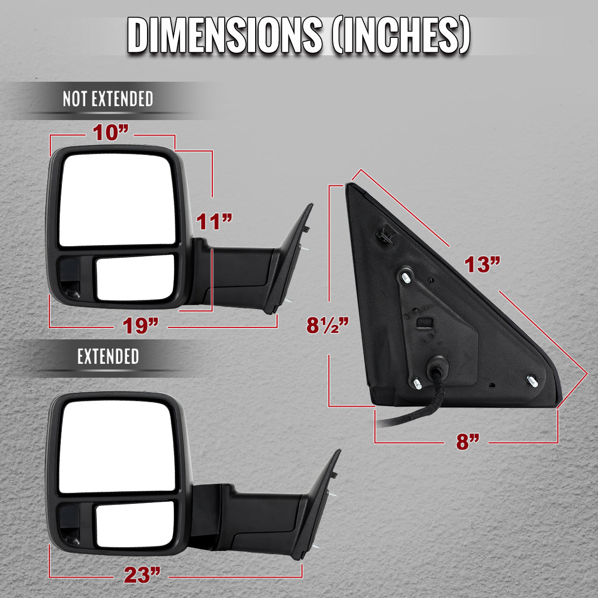 2009-2012 Dodge RAM 1500 Black Power Heated 2023 Style Towering Mirror w/ Sequential Signal