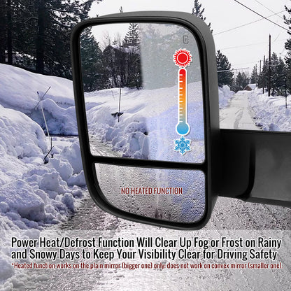 2013-2017 Dodge RAM 1500/2500/3500 Power Adjustable, Auto-Fold, Heated, ATS, & Manual Extendable Black Side Mirrors w/ LED Turn Signal & Puddle Lights