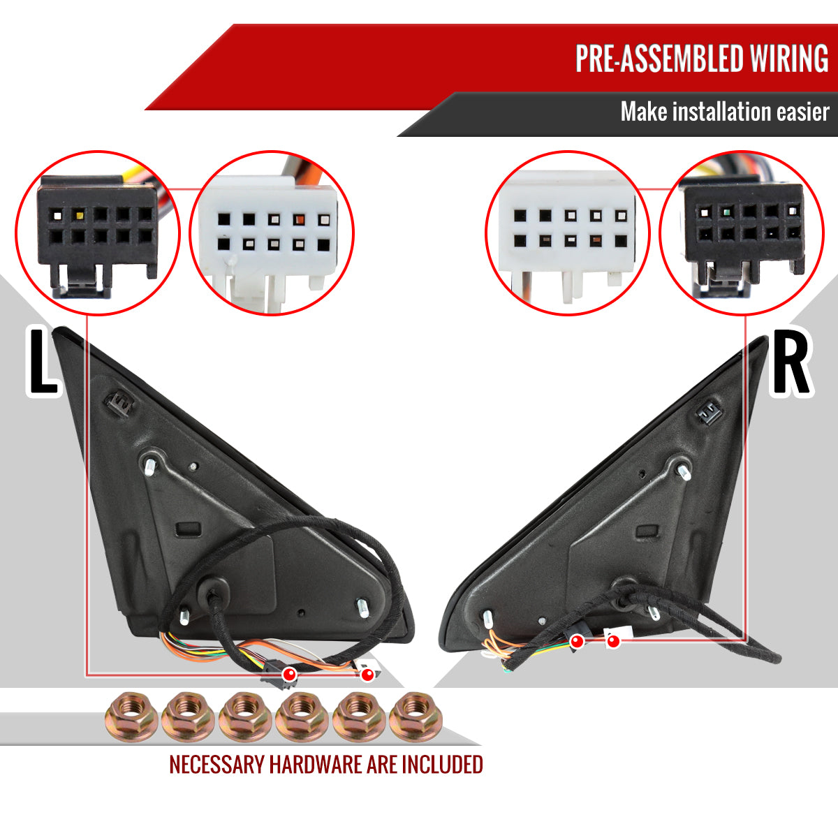 2013-2015 Dodge RAM Power Adjustable, Heated, & Manual Extendable Towing Mirrors w/ Clear Lens LED Turn Signal & Puddle Lights