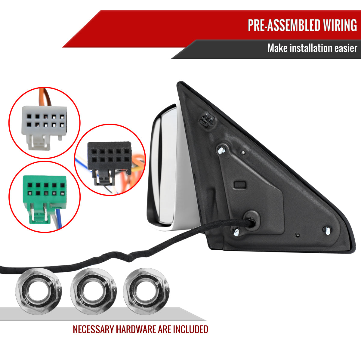 2019-2022 Ram 2500 3500 Chrome Power Adjustable, Manual Fold, BSD & Heated Side Mirror w/ LED Puddle and Turn Signal Light - Driver Side Only