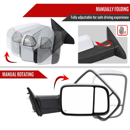 2019-2022 Ram 2500 3500 Chrome Power Adjustable, Manual Fold, BSD & Heated Side Mirror w/ LED Puddle and Turn Signal Light - Passenger Side Only