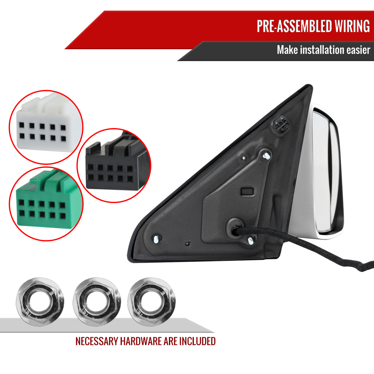 2019-2022 Ram 2500 3500 Chrome Power Adjustable, Manual Fold, BSD & Heated Side Mirror w/ LED Puddle and Turn Signal Light - Passenger Side Only