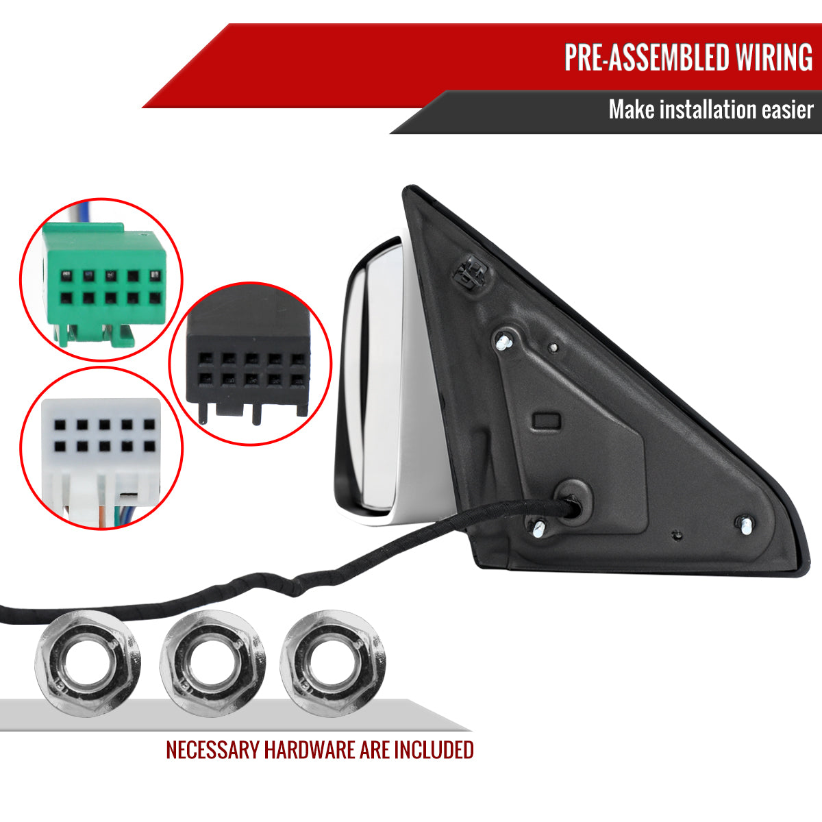 2019-2022 Ram 2500 3500 Chrome Power Adjustable, Auto-Fold, BSD & Heated Side Mirror w/ LED Puddle and Turn Signal Light - Driver Side Only