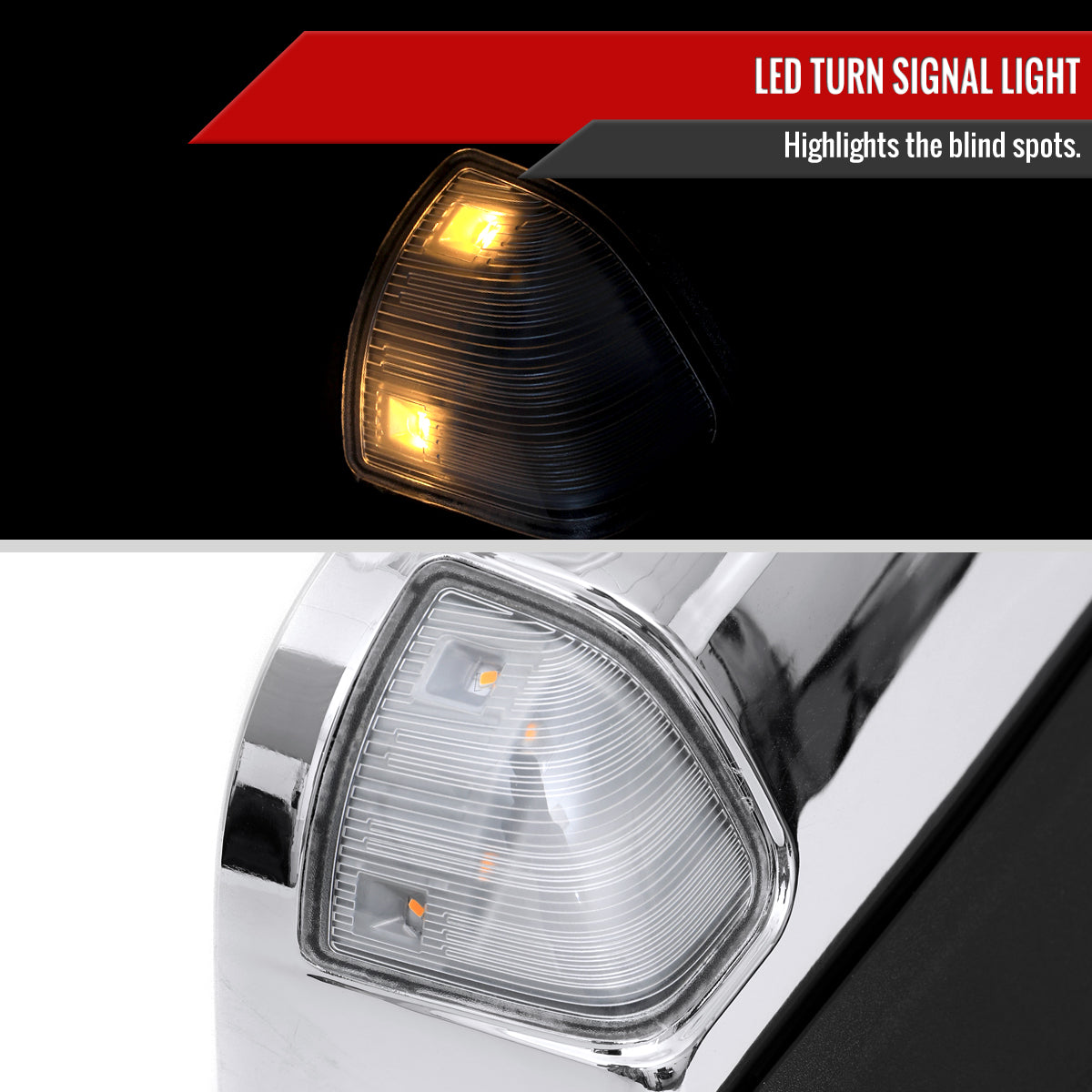2019-2022 Ram 2500 3500 Chrome Power Adjustable, Auto-Fold, BSD & Heated Side Mirror w/ LED Puddle and Turn Signal Light - Passenger Side Only