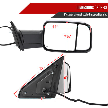 2019-2022 Ram 2500 3500 Chrome Power Adjustable, Auto-Fold, BSD & Heated Side Mirror w/ LED Puddle and Turn Signal Light - Passenger Side Only