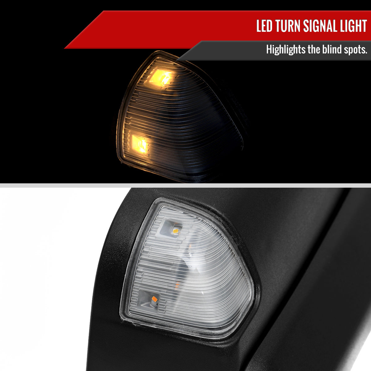 2019-2022 Ram 2500 3500 Black Power Adjustable, Manual Fold, BSD & Heated Side Mirror w/ LED Puddle and Turn Signal Light - Passenger Side Only