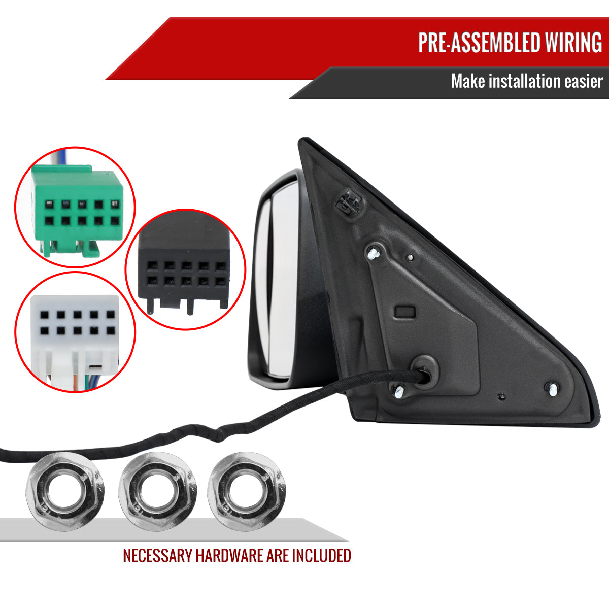 2019-2022 Ram 2500 3500 Black Power Adjustable, Auto-Fold, BSD & Heated Side Mirror w/ LED Puddle and Turn Signal Light - Driver Side Only
