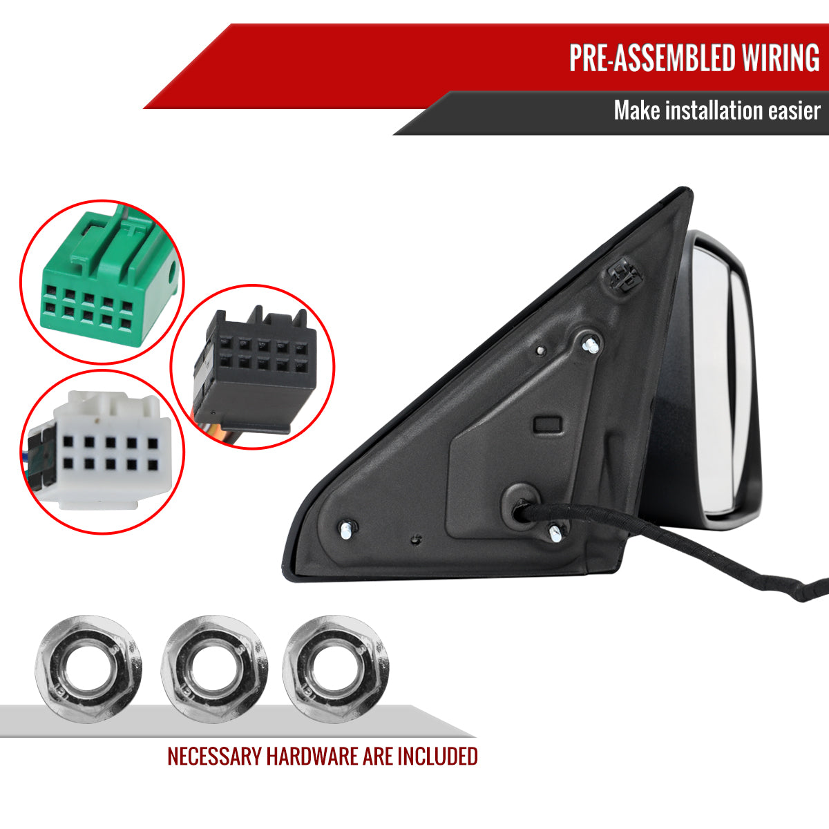 2019-2022 Ram 2500 3500 Black Power Adjustable, Auto-Fold, BSD & Heated Side Mirror w/ LED Puddle and Turn Signal Light - Passenger Side Only