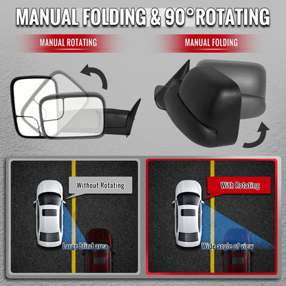 1994-2002 Dodge RAM Manual Adjustable, Foldable, & Extendable Towing Mirrors