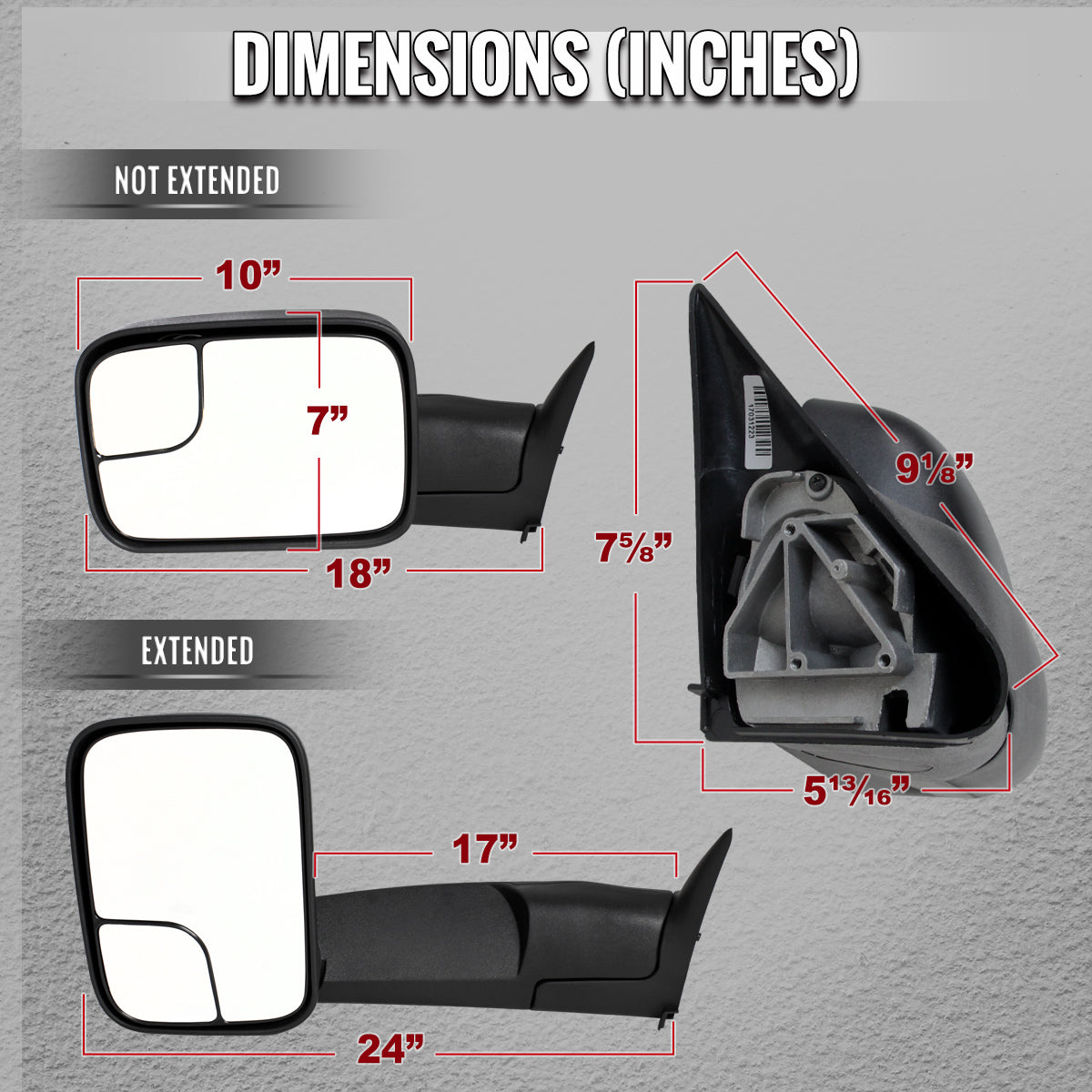 1994-2002 Dodge RAM Manual Adjustable, Foldable, & Extendable Towing Mirrors