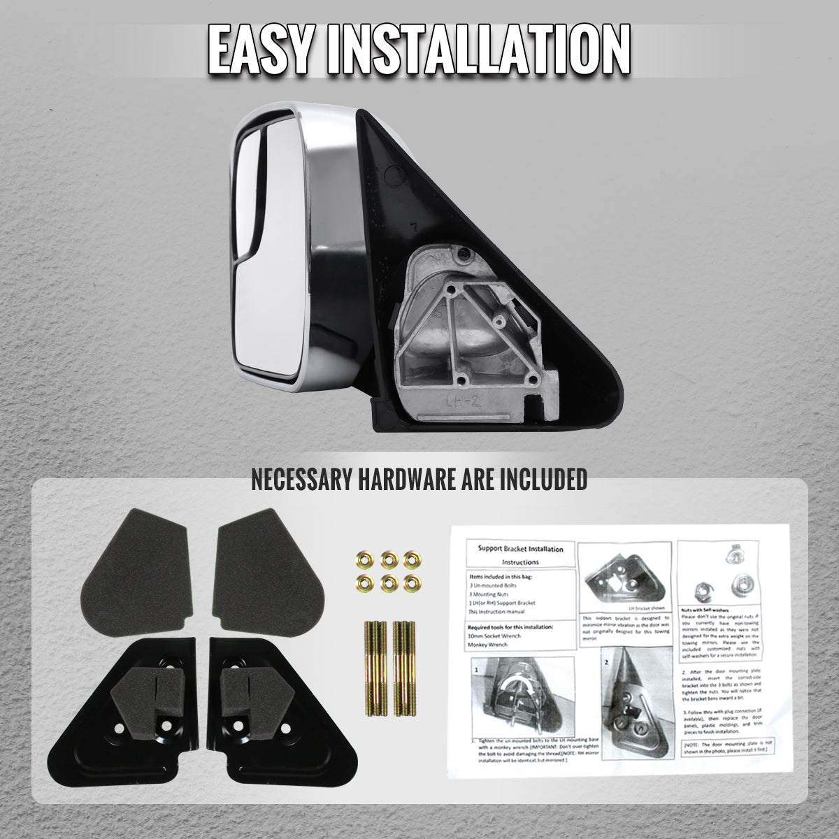 1994-2001 Dodge RAM 1500 / 1994-2002 Ram 2500 3500 Chrome Manual Adjustable & Extendable Towing Mirrors