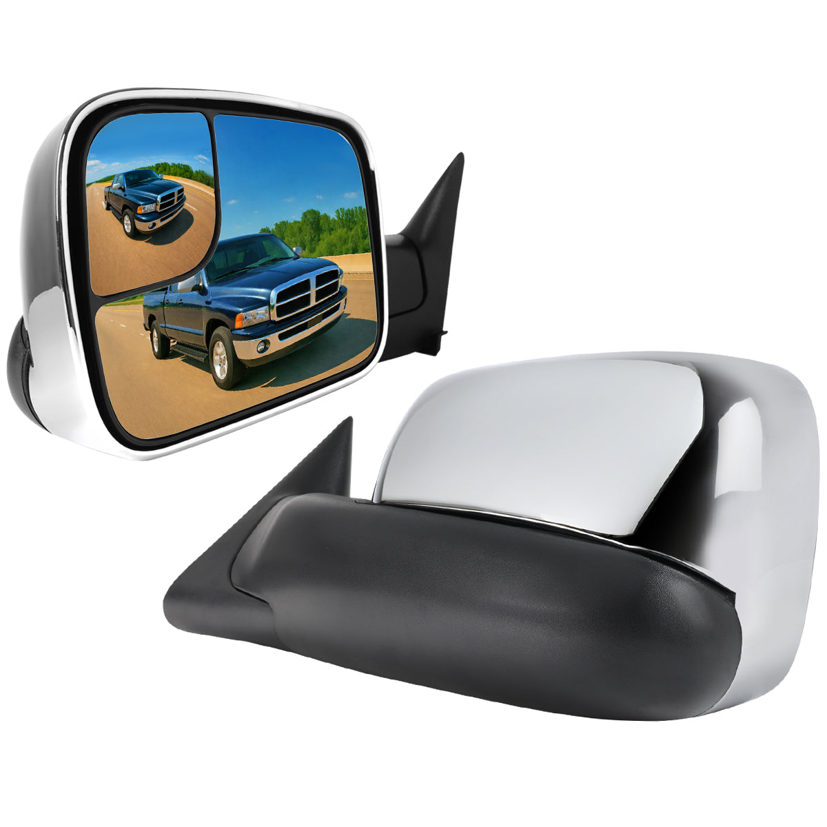 1994-2001 Dodge RAM 1500 / 1994-2002 Ram 2500 3500 Chrome Manual Adjustable & Extendable Towing Mirrors