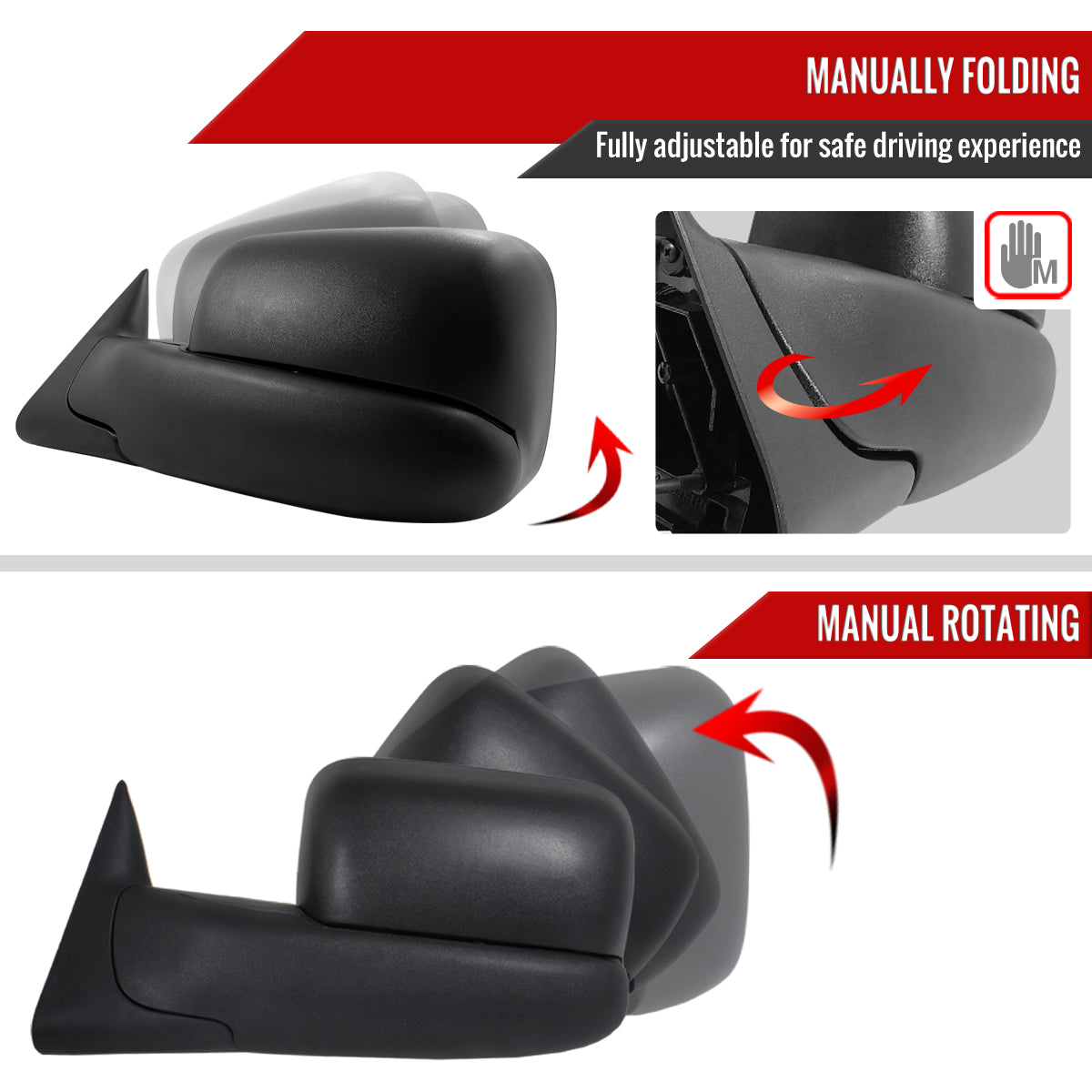 1998-2002 Dodge RAM Power Adjustable, Heated, Manual Fold & Extendable Towing Mirrors