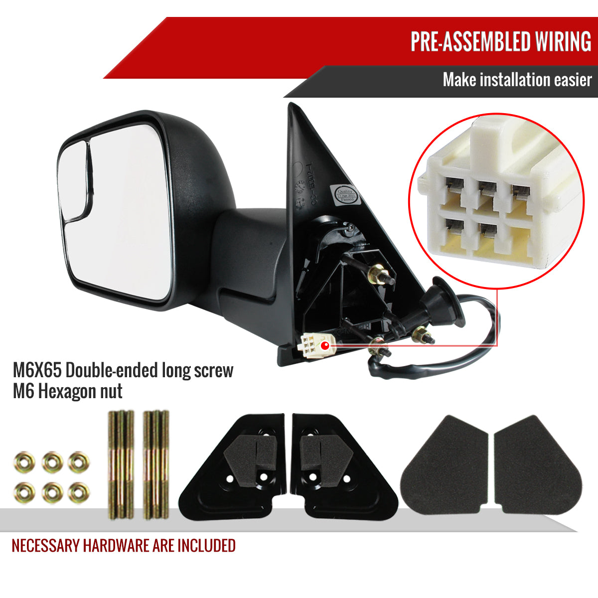 1998-2002 Dodge RAM Power Adjustable, Heated, Manual Fold & Extendable Towing Mirrors