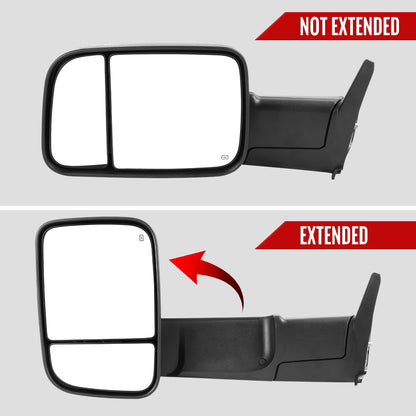 1998-2001 Dodge RAM 1500/1998-2002 RAM 2500/3500 Black Power Heated Towing Mirrors With Clear Lens LED Turn Signal