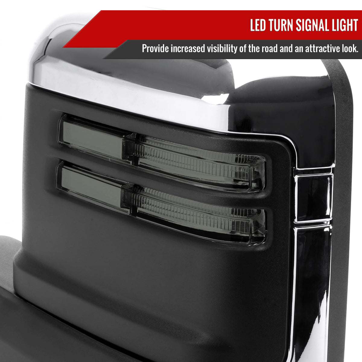 2019-2025 GMC Sierra 1500 Power Adjustable, Heated, & Manual Extendable Chrome Towing Mirrors w/ Smoked Lens LED Turn Signal & Clearance Lights