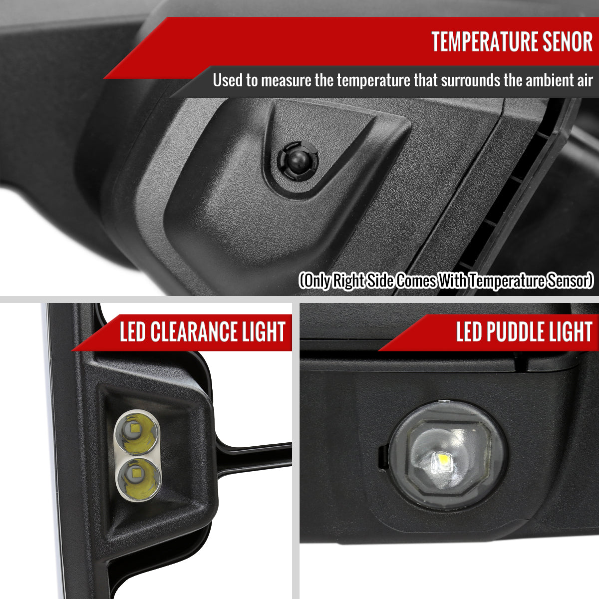 2019-2025 GMC Sierra 1500 Power Adjustable, Heated, & Manual Extendable Chrome Towing Mirrors w/ Smoked Lens LED Turn Signal & Clearance Lights