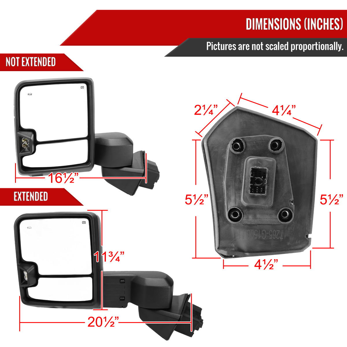 2019-2025 GMC Sierra 1500 Power Adjustable, Heated, & Manual Extendable Chrome Towing Mirrors w/ Smoked Lens LED Turn Signal & Clearance Lights