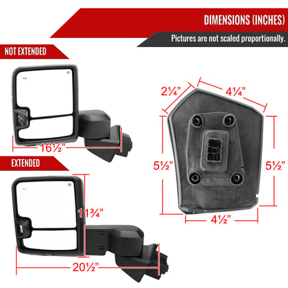 2019-2025 GMC Sierra 1500 Power Adjustable, Heated, & Manual Extendable Chrome Towing Mirrors w/ Smoked Lens LED Turn Signal & Clearance Lights
