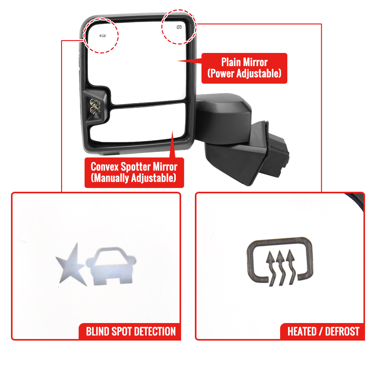 2019-2025 GMC Sierra 1500 Power Adjustable, Heated, & Manual Extendable Chrome Towing Mirrors w/ Clear Lens LED Turn Signal & Clearance Lights