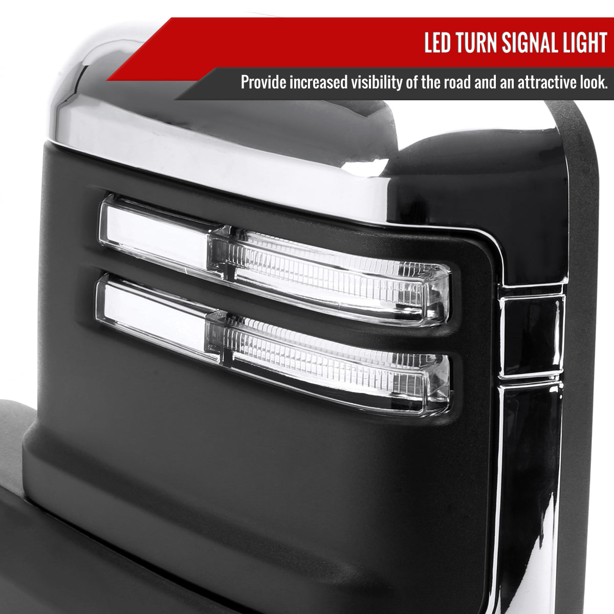 2019-2025 GMC Sierra 1500 Power Adjustable, Heated, & Manual Extendable Chrome Towing Mirrors w/ Clear Lens LED Turn Signal & Clearance Lights