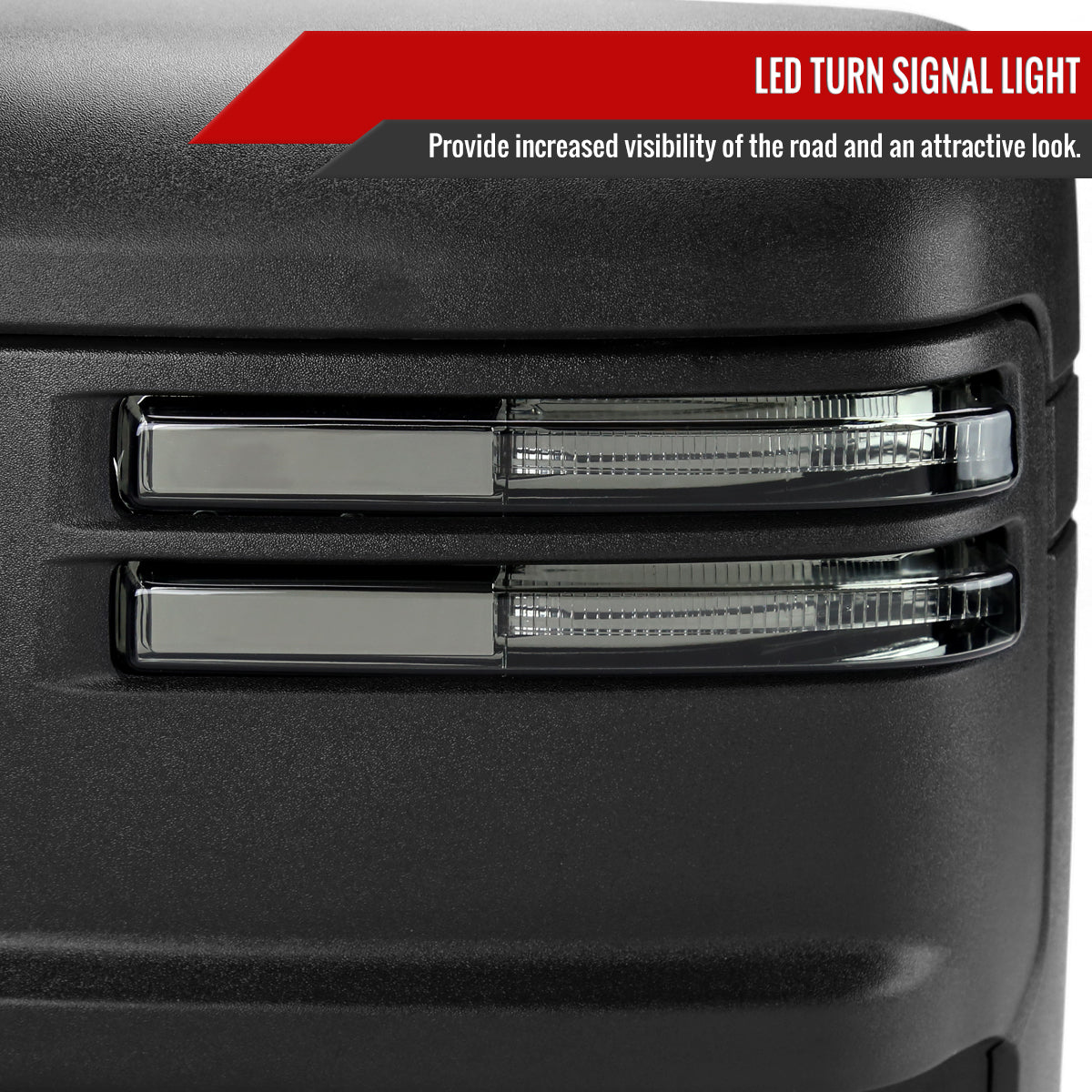 2019-2025 GMC Sierra 1500 Power Adjustable, Heated, & Manual Extendable Black Towing Mirrors w/ Smoked Lens LED Turn Signal & Clearance Lights